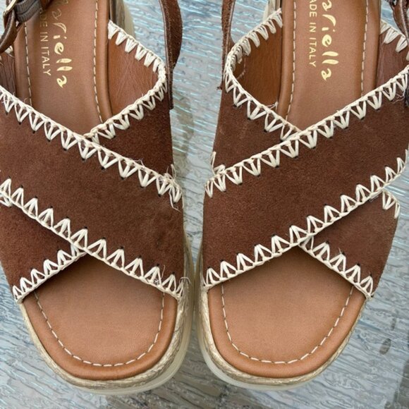 Mariella Women's Suede Cross Strap Stitching Platform Sandals - Picture 4 of 12